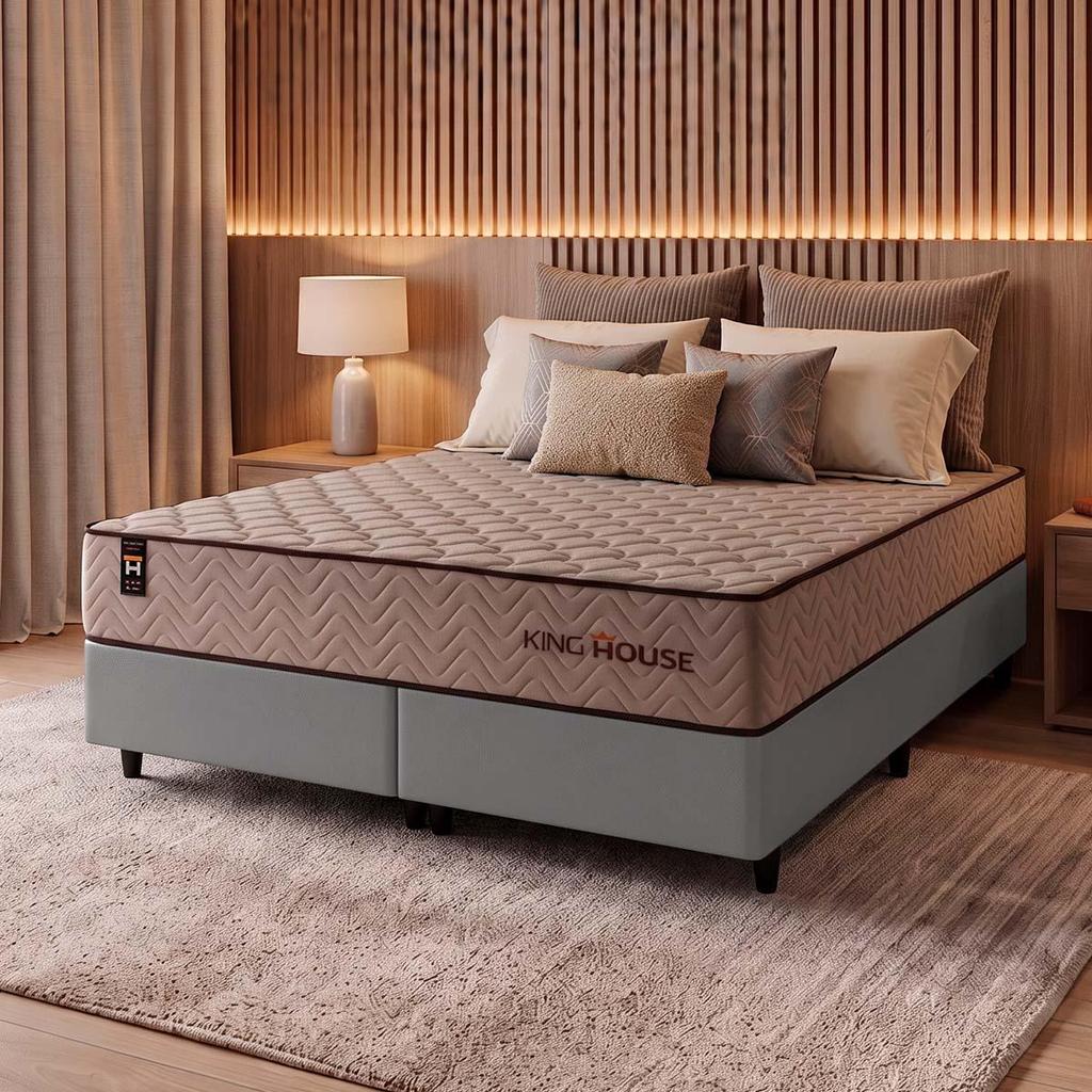 Conjunto Cama Box Espuma San Diego Bege King 193x203x67