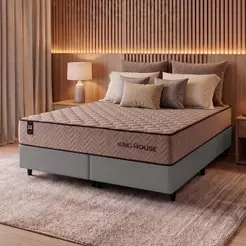 Conjunto Cama Box Espuma San Diego Bege King 193x203x67
