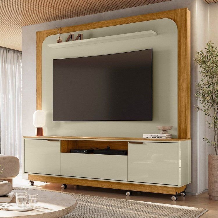 Estante para TV e Home Theater até 75 Polegadas 200CMX197,5cm 2 Portas 1 Gaveta Rodízios Nilo Cumaru/Opala