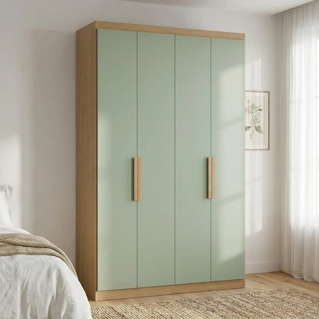 Guarda Solteiro 4 Portas e 2 Gavetas 220 x 120cm Milan Yescasa Capuccino/Verde Menta Capuccino/Menta