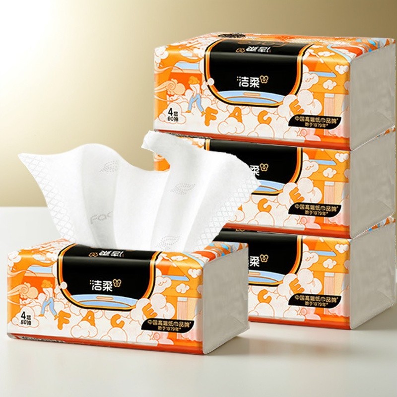 Guardanapo de papel higiênico limpo e macio, 4 camadas, 80 bombas, embalagem acessível doméstica, tecido facial grosso r