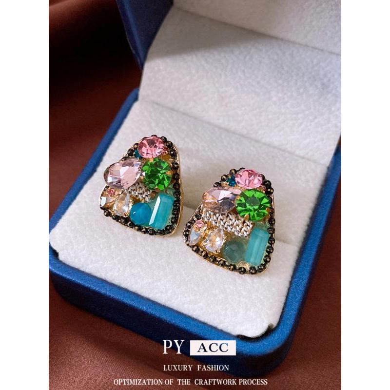 Europeu americano prata agulha diamante triângulo brincos luz luxo Retro moda brincos Design requintado nicho brincos