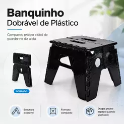 Banquinho Dobrável de Plástico Compacto e Prático Preto - Arqplast