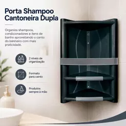 Porta Shampoo Cantoneira Dupla para Banheiro Preto - Arqplast