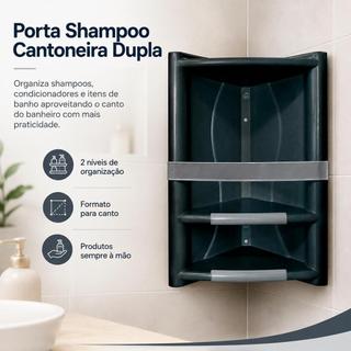 Porta Shampoo Cantoneira Dupla para Banheiro Preto - Arqplast