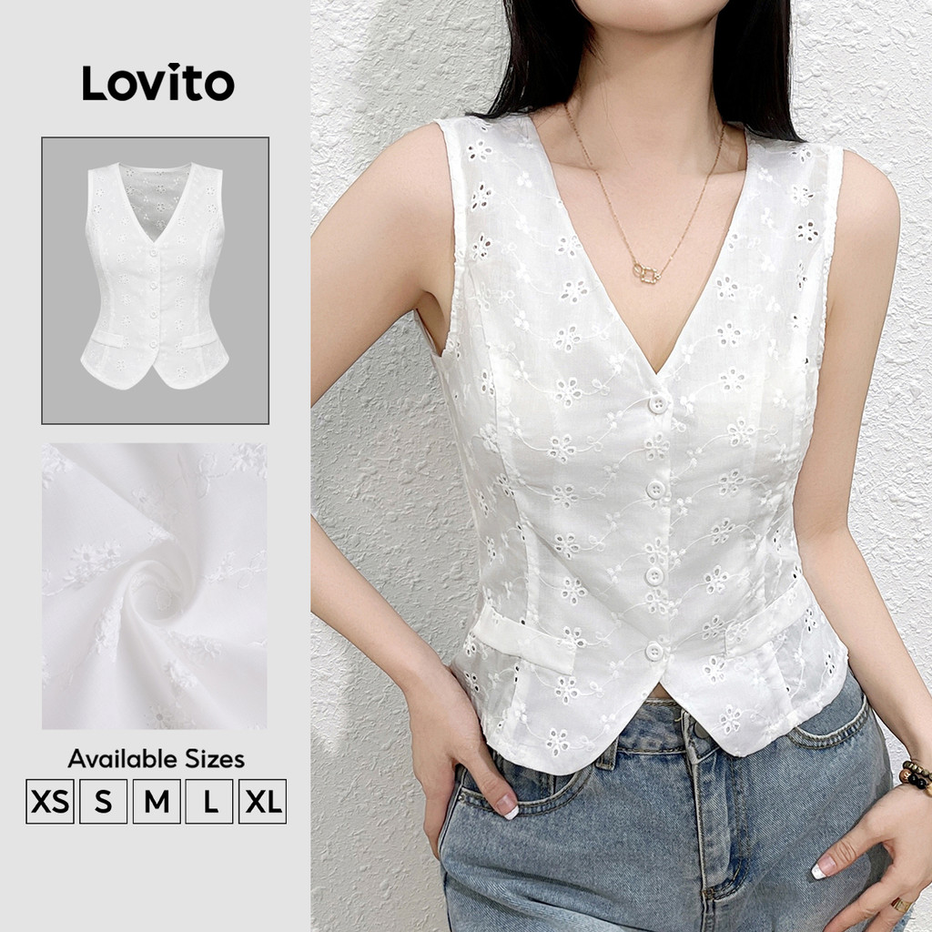 Lovito Elegante Top Liso Com Ilhós Bordado Vazado Verão/primavera Regata Feminina L132ED550