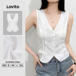 Lovito Elegante Top Liso Com Ilhós Bordado Vazado Verão/primavera Regata Feminina L132ED550