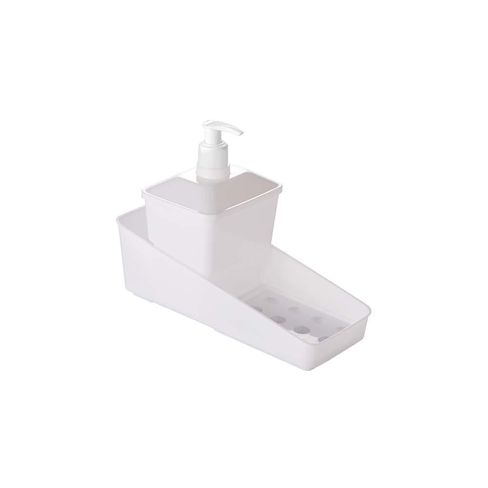Conjunto Organizador Pia Porta Detergente Esponja Sabão Liquido Branco Plasútil