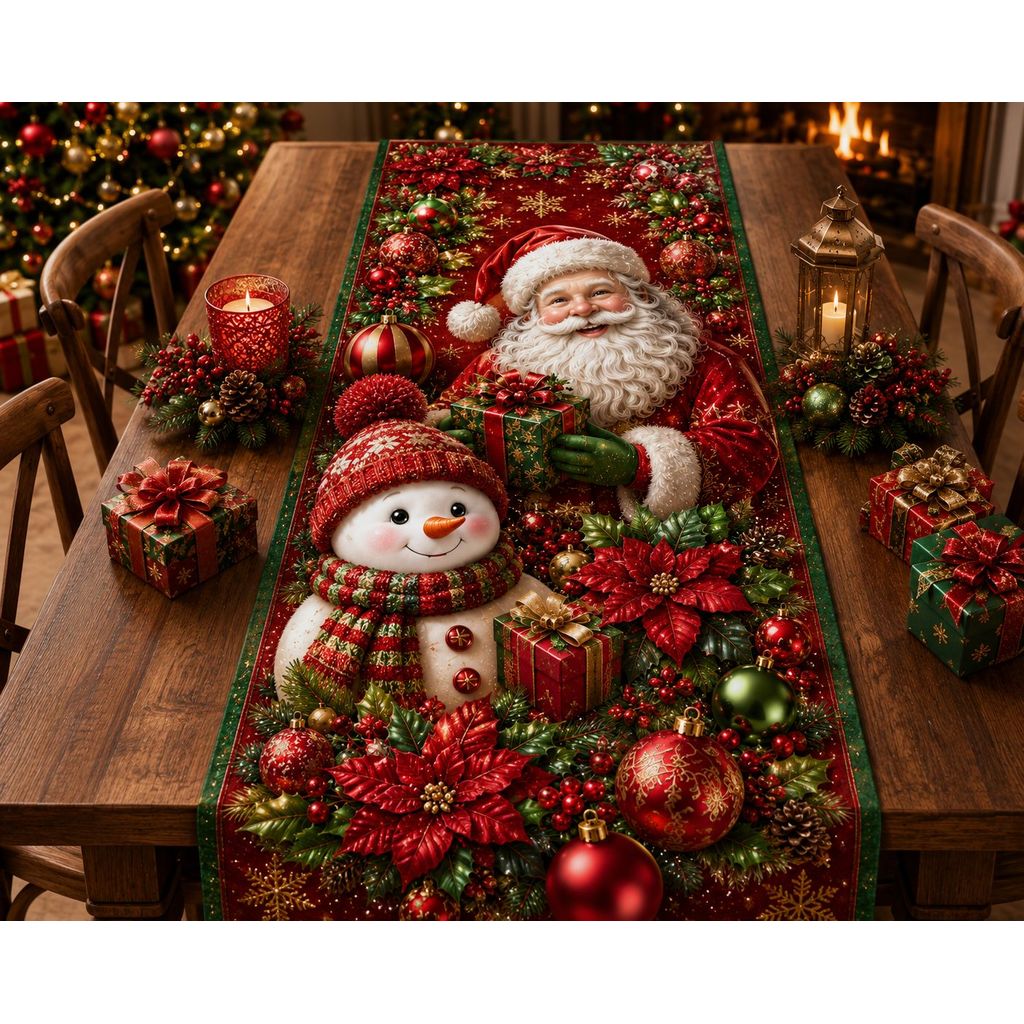 Trilho de Mesa caminho Oxford Premium para Cozinha Decoração estampa NATAL PAPAI NOEL