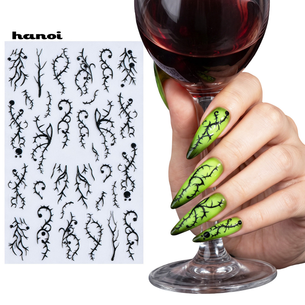 HAN_ Decalques De Unhas De Longa Duração , Adesivos Góticos Para Festa De Halloween , Material Macio Fino Compatível Com