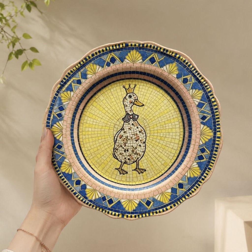 Prato de Jantar Cerâmico Barroco com Mosaico Pintado à Mão e Relevo, 8-10 Polegadas, Prato de Jantar Ocidental Vintage, 