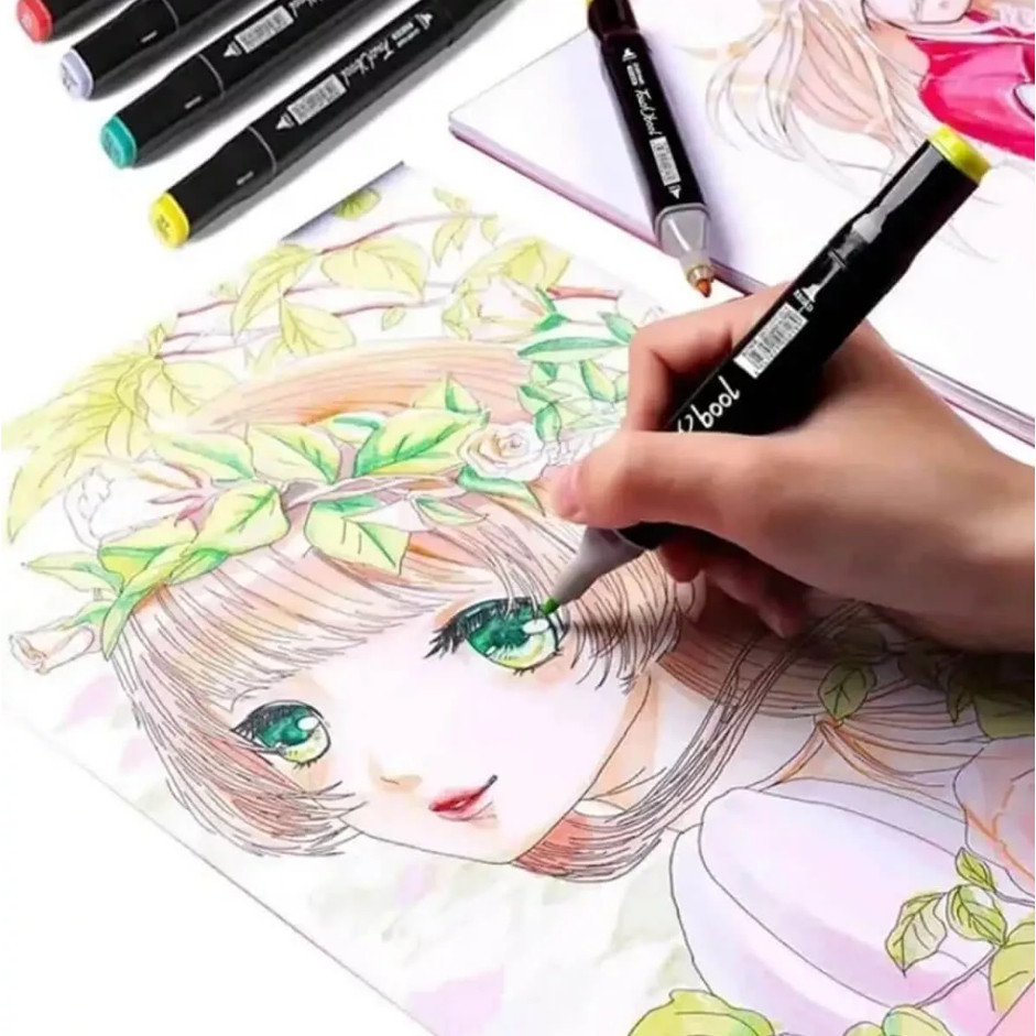 24 Marcadores de Ponta Dupla Coloridos para Desenho e Pintura 2 em 1