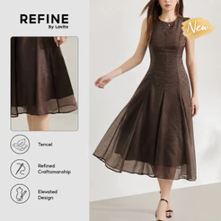 (Refine by Lovito) Vestido Feminino Marrom Longo Sereia Duas Camadas em Tela Respirável Traje de Trabalho DRR44P1D074