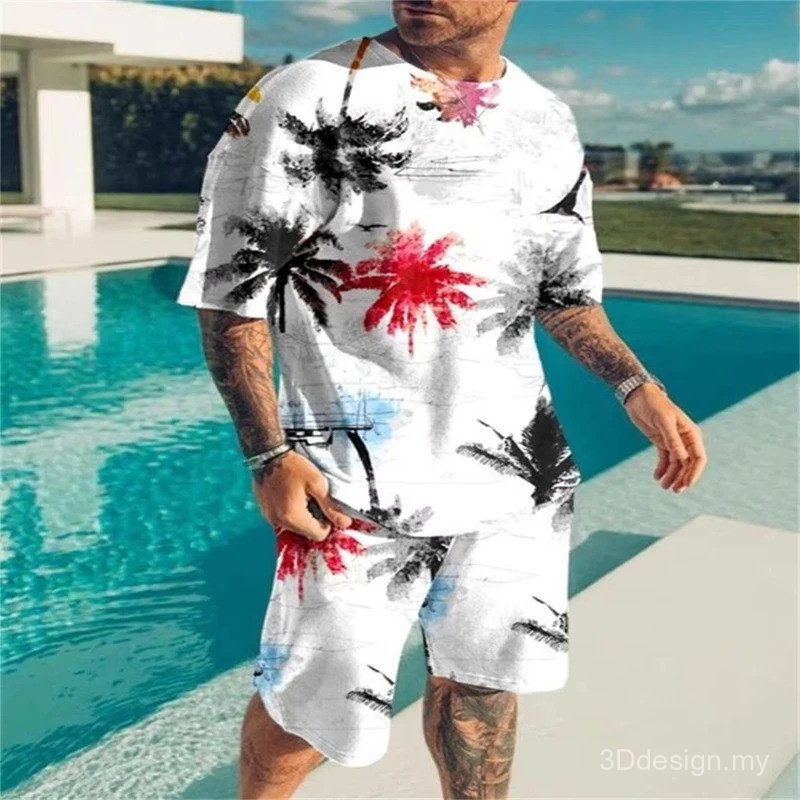 Conjunto De Roupas Esportivas Estampadas Masculinas 3D Estilo Havaiano Camiseta Feminina Shorts De Manga Curta Calças