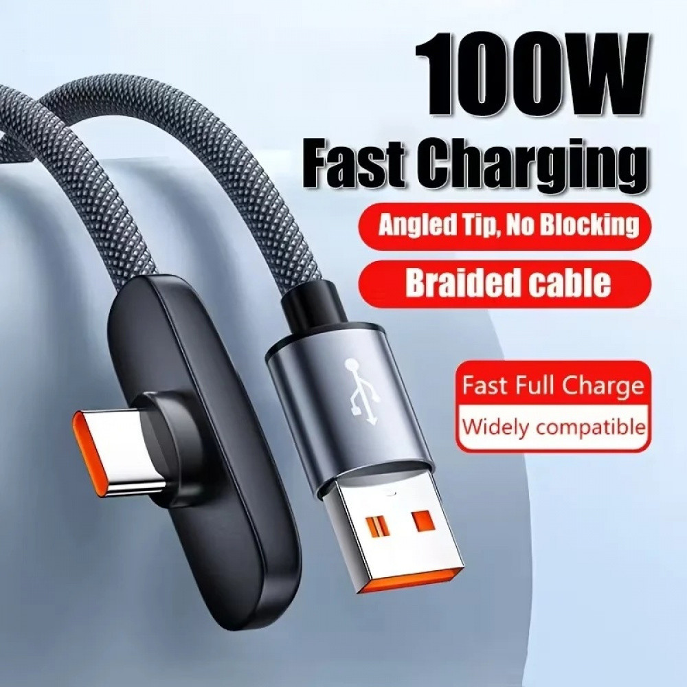 90 ° Cotovelo Tipo C Cabo 100W Carga Rápida Nylon Trançado USB Carregamento Fio De Sincronização De Dados