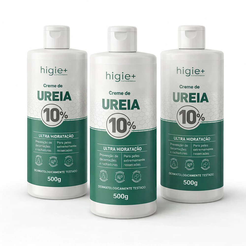 Kit 3 Cremes de Ureia 10% Higie+ 500g Hidratante para Pele Seca