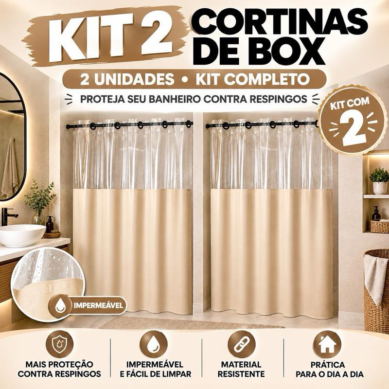 KIT 2 CORTINAS BOX BANHEIRO IMPERMEÁVEIS | PROTEÇÃO CONTRA RESPINGOS | FÁCIL LIM