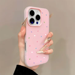 Capa de silicone Jelly 2 em 1 com corações coloridos para Samsung S25 ULTRA S24 Plus S23 S22 A17 A16 A15 A14