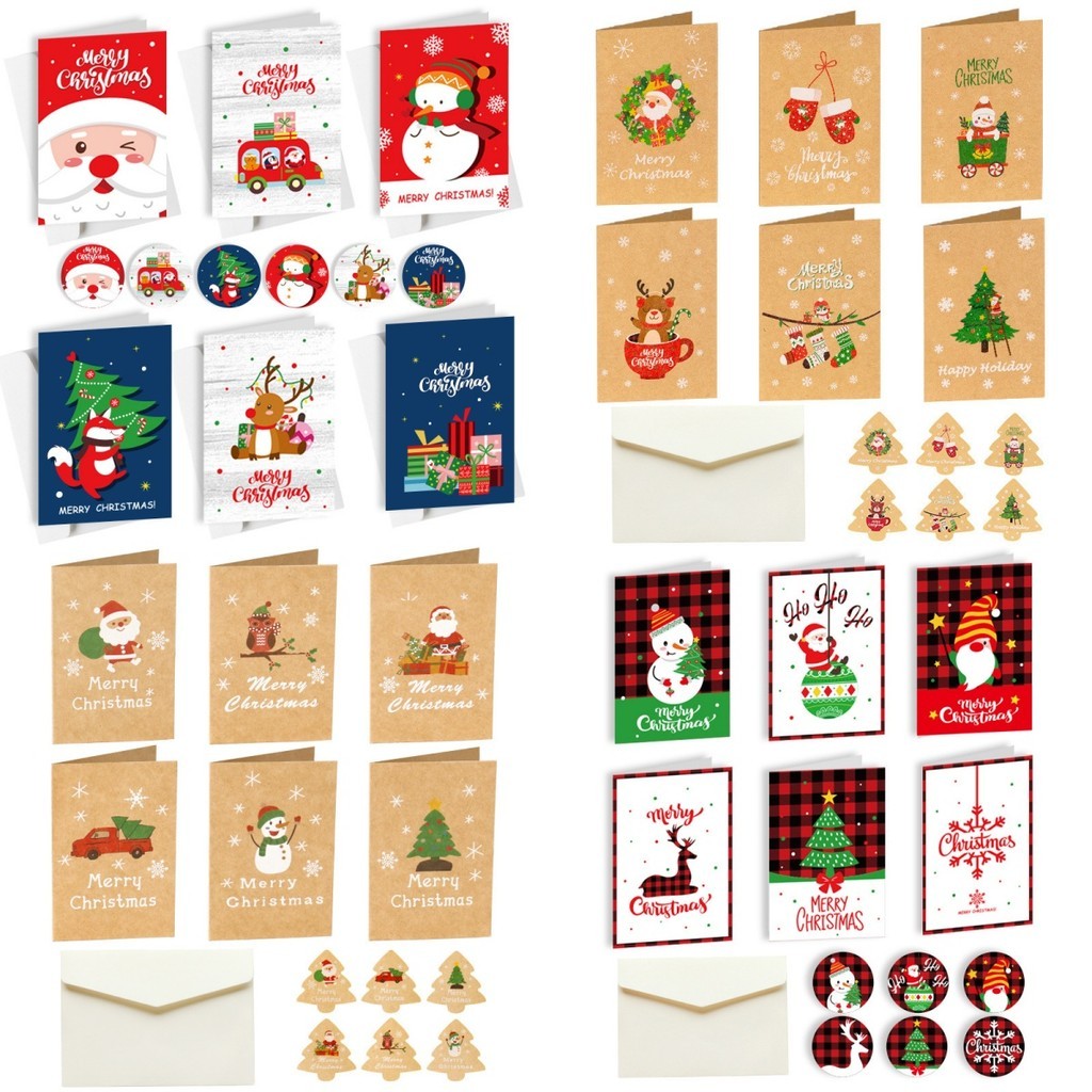 18 Pçs/set Papai Noel Temático Cartões De Papel De Natal Envelope Incluído Decoração Adesivo Para Feriado Desejo Envio