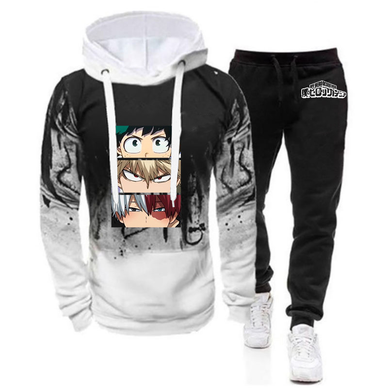 Meu Herói Academia Moda Hoodies Moletom Conjunto Masculino Katsuki Bakugo Midoriya Izuku Impressão Confortável Algodão E