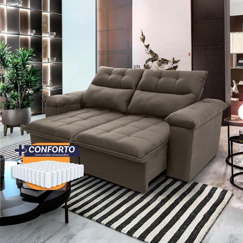 Sofá Retrátil Reclinável Verona 1,50m Suede Velut Tabaco Molas Ensacadas - King House