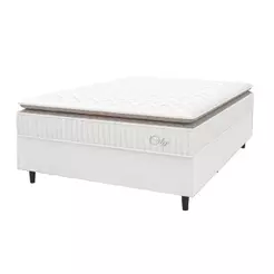 Cama Box Colchão Casal King Molas Ensacadas City Pillow Top 193x203x61cm Linho Branco / Bege Hellen