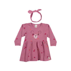 Vestido Bebê Menina Com Faixa de Cabelo Elian Rosa
