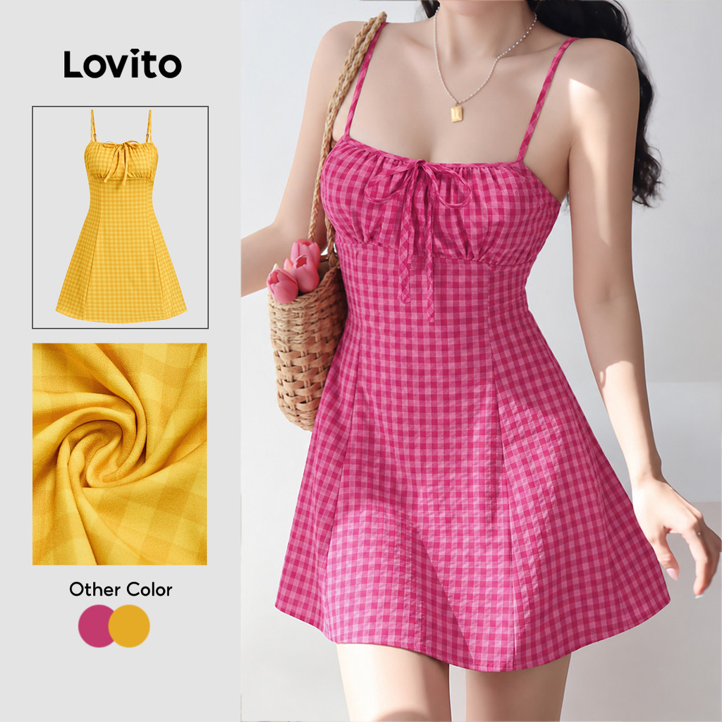 Lovito Casual Vestido com Renda Zíper Macio e Confortável Primavera/verão Vermelho rosa Bordado L137ED021