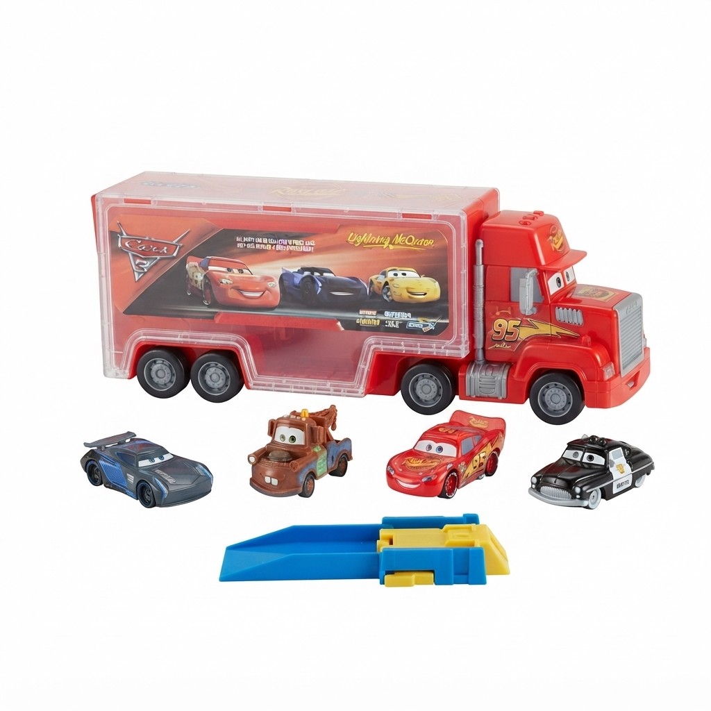 Kit Caminhão + 4 Carrinhos Relampago MCqueen De Metal de Ferro Resistente Miniatura Coleção