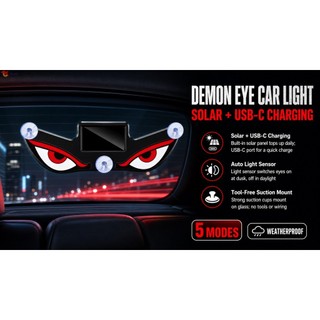 Solar Diabo Olho LED Luz De Advertência Do Carro Sensor Automática USB C Backup Sucção Montagem Vários Modos Flash Unive