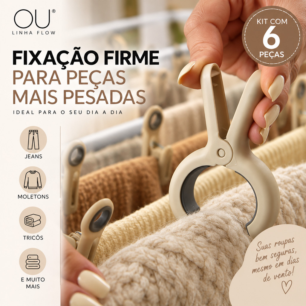Kit 6/12 Prendedores Grande Refoçado OU Varal Roupa Pregador Resistente Flow Clips · foto 2