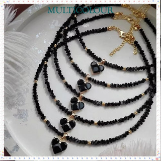Colar Boho Multicolor , Com Pingente De Coração E Design , Cristal Transparente
