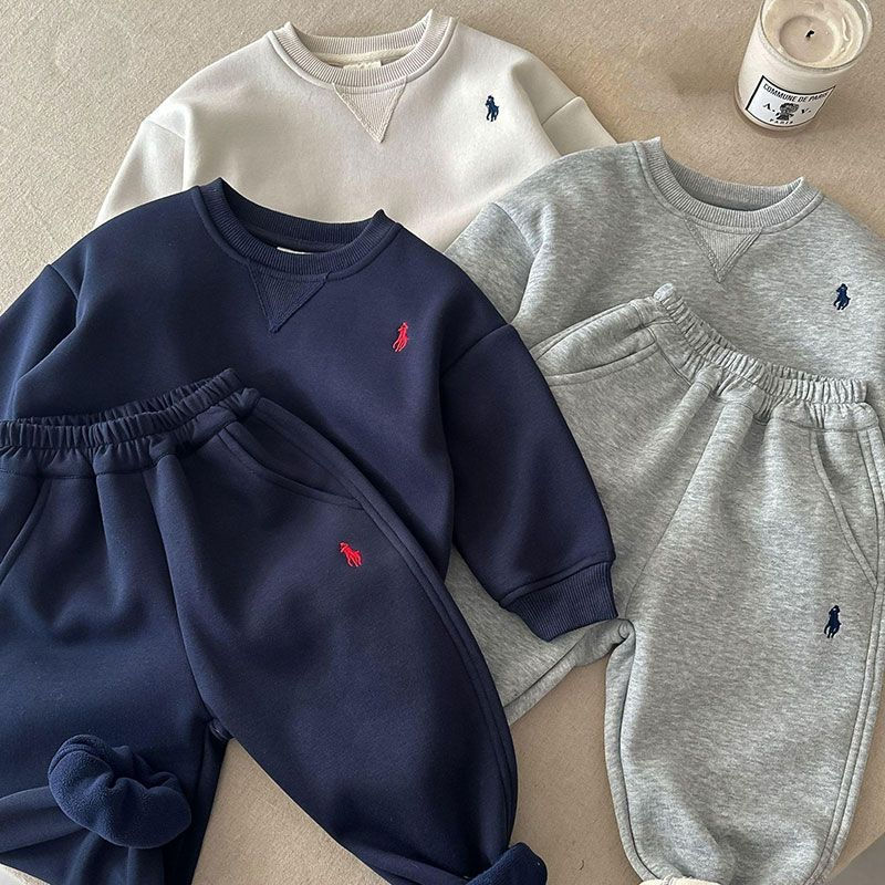 Conjunto de Moletom Infantil 2025 Outono Inverno para Bebês Meninos e Meninas, Conjunto Quente e Grosso de Pelúcia para 