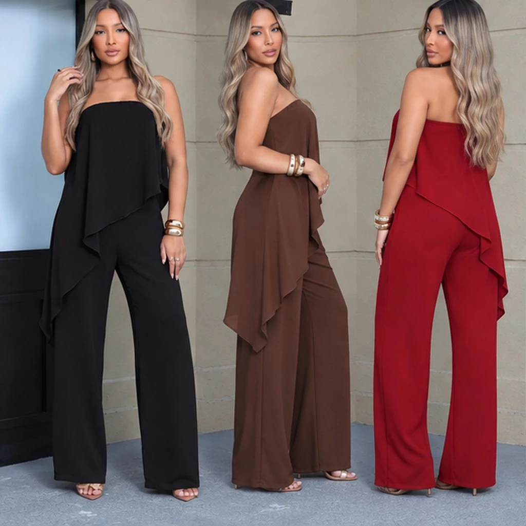 Macacão Feminino Longo Pantalona Elegante Premium Assimétrico Duna Tomara Que Caia Solto Alfaiataria Social Moda Casual´ — imagem 1