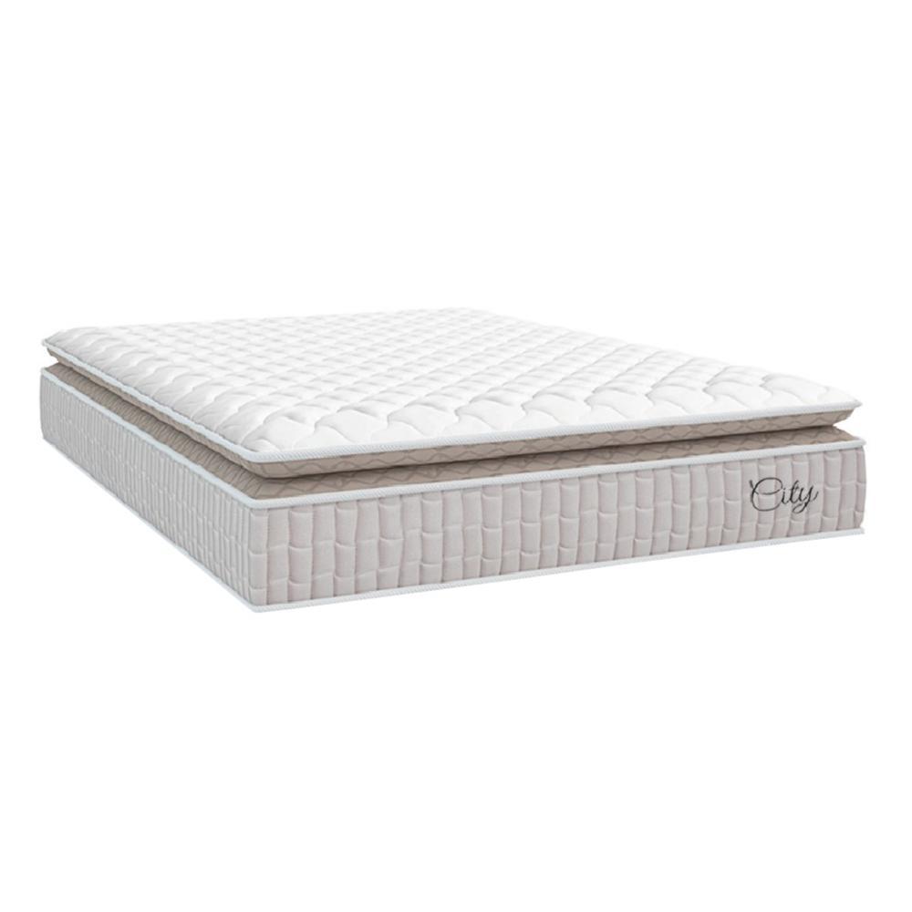 Colchão Casal King Molas Ensacadas City Pillow Top 193x203x23cm Branco / Bege Hellen - Suporta até 110kg por Pessoa