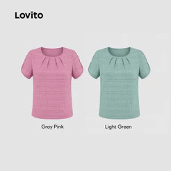 Lovito Elegante Camisa Feminina com Textura para Primavera Verão Cinza Rosa L165ED276