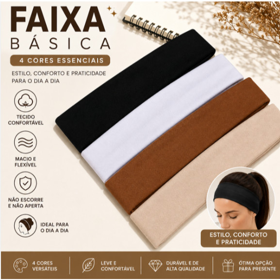 Faixas de Cabelo Feminina Penteado Academia Esporte Preto Branco Marrom