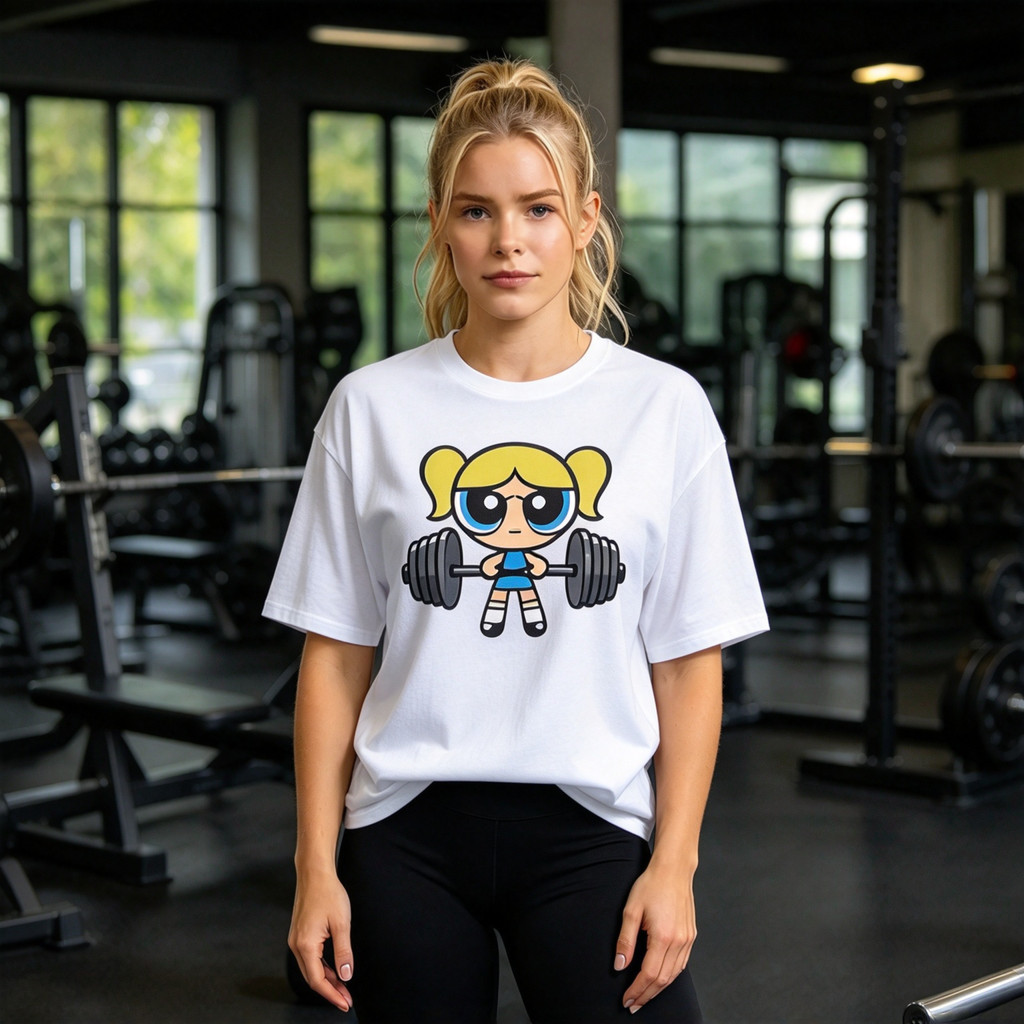 Camiseta Feminina Estampa Menina Super Poderosa Levantando Haltere Confortável Moderna Divertida Estilosa Moda Casual