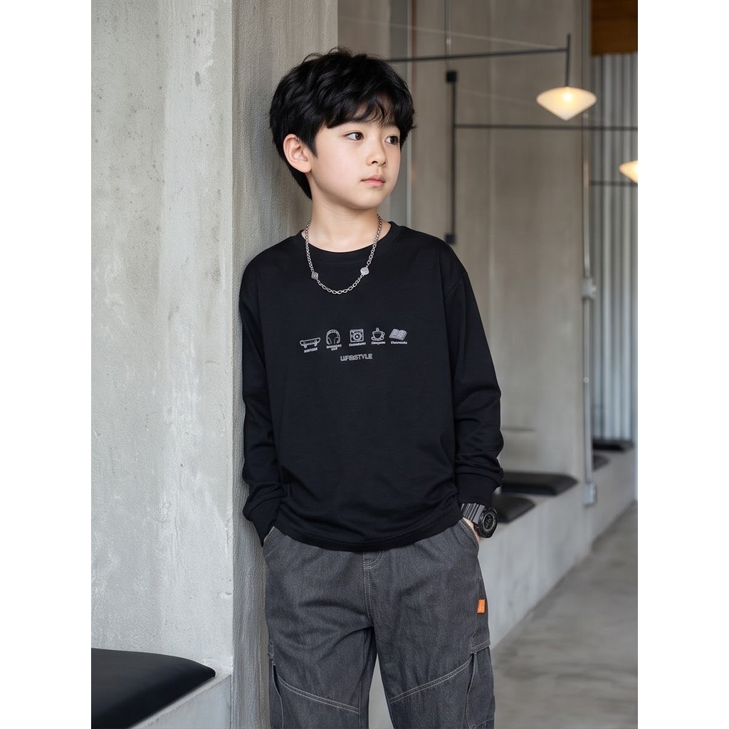 Moda Meninos Manga Longa Camiseta 100 % Algodão Estilo De Vida Impressão Tripulação Pescoço Casual Topo Para Crianças Di