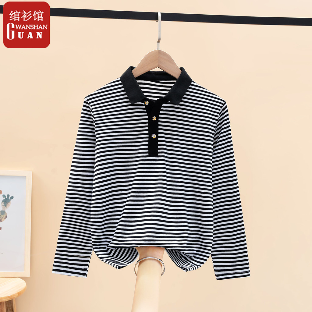 Novo estilo meninos de manga comprida camiseta listrado puro algodão topo menino primavera outono médio grande crianças 