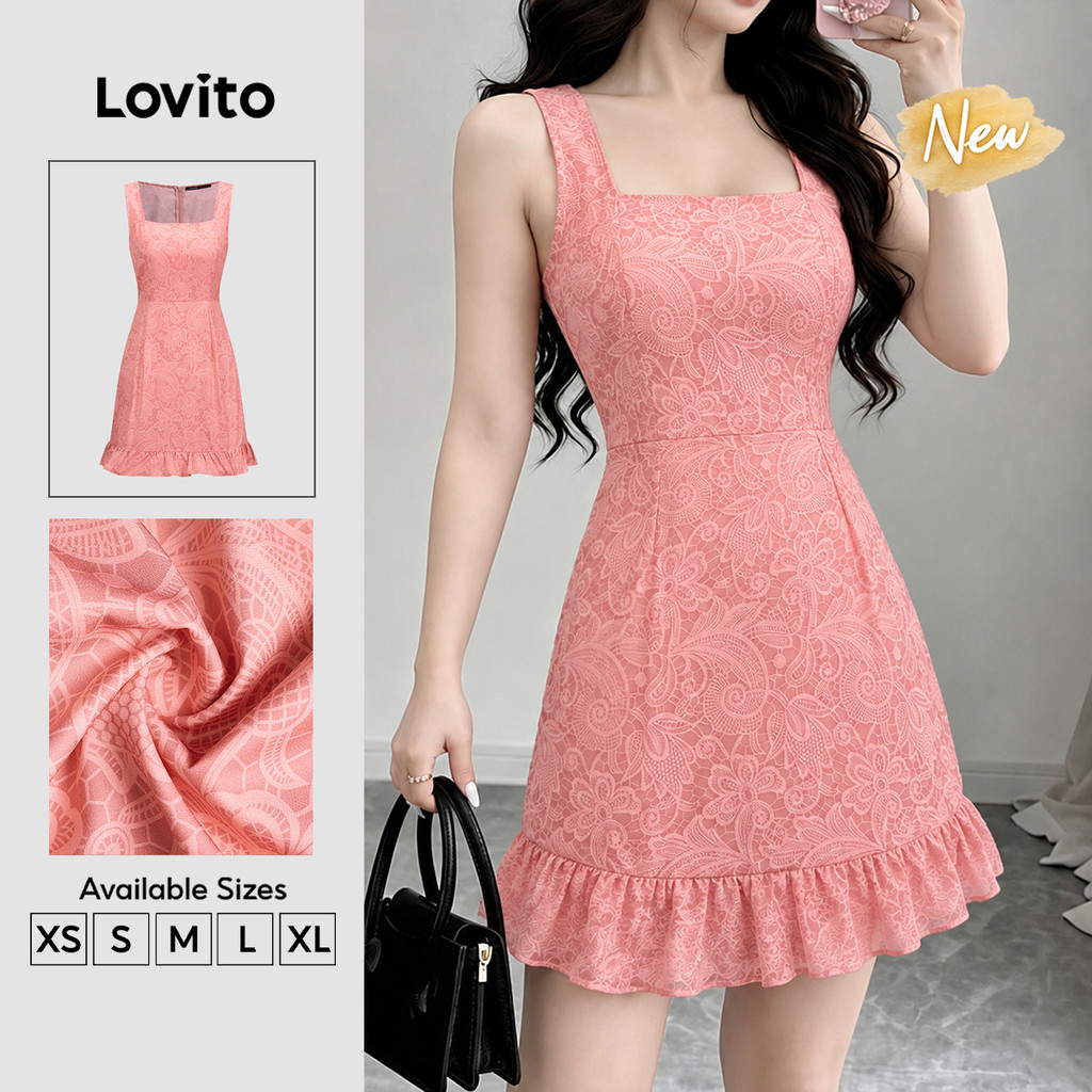 Lovito Vestido Feminino Rosa Casual com Padrão Paisley Babado na Barra e Zíper Modelo Curto Primavera Verão Fim de Semana DRK10P1D826