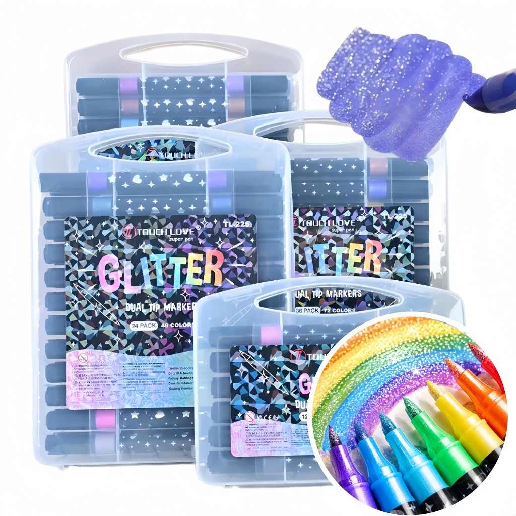 Marcador metálico 6/12/24/36/48 caneta de glitter de cabeça dupla marcador de cabeça dupla brilhante