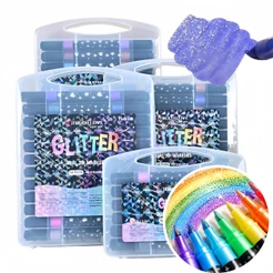 Marcador metálico 6/12/24/36/48 caneta de glitter de cabeça dupla marcador de cabeça dupla brilhante