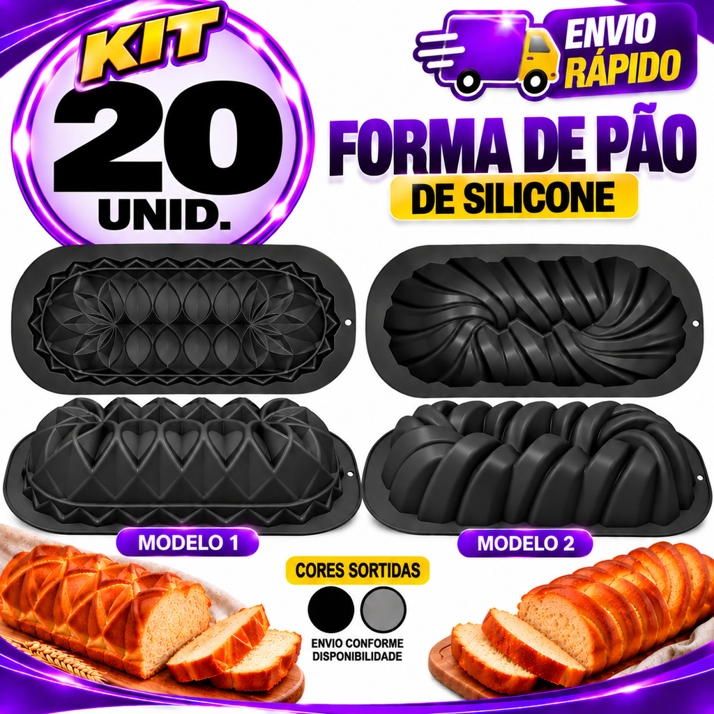 kit Forma Silicone para Pão, Gelatinas, Bolo Assadeira Antiaderente Reutilizável Modelo Decorado