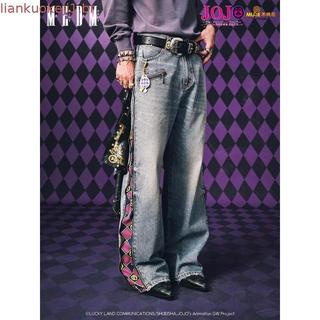 Calças Jeans JoJo Anime com Painel Removível para Mulheres e Homens, Cintura Alta, Perna Larga, Calças de Denim com Esta