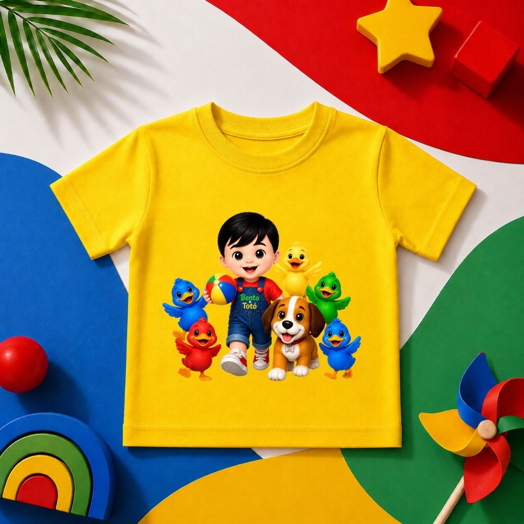 Camiseta Infantil Patos Coloridos Bento e Totó 100% Algodão Unissex Estampada Roupa Infantil