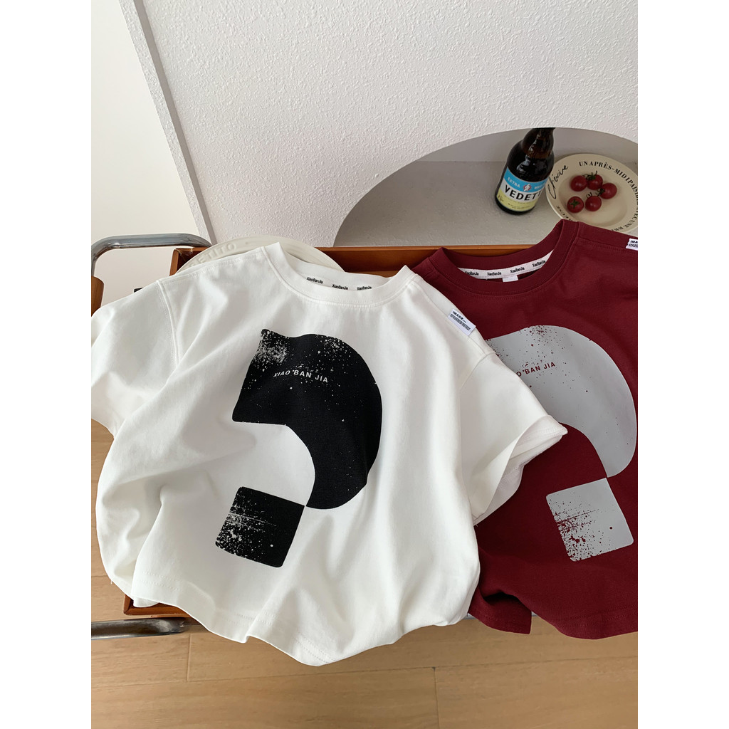 Meninos verão puro algodão de manga curta camiseta 2026 novo estilo crianças em torno do pescoço carta meia manga bebê e
