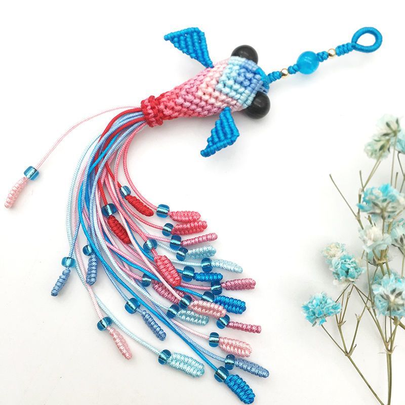 Nó chinês Koi trançado corda diy Material saco do telefone móvel chaveiro pingente jóias pequeno peixinho artesanal