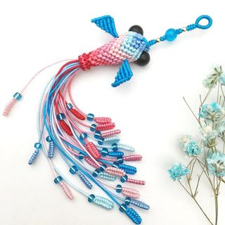 Nó chinês Koi trançado corda diy Material saco do telefone móvel chaveiro pingente jóias pequeno peixinho artesanal