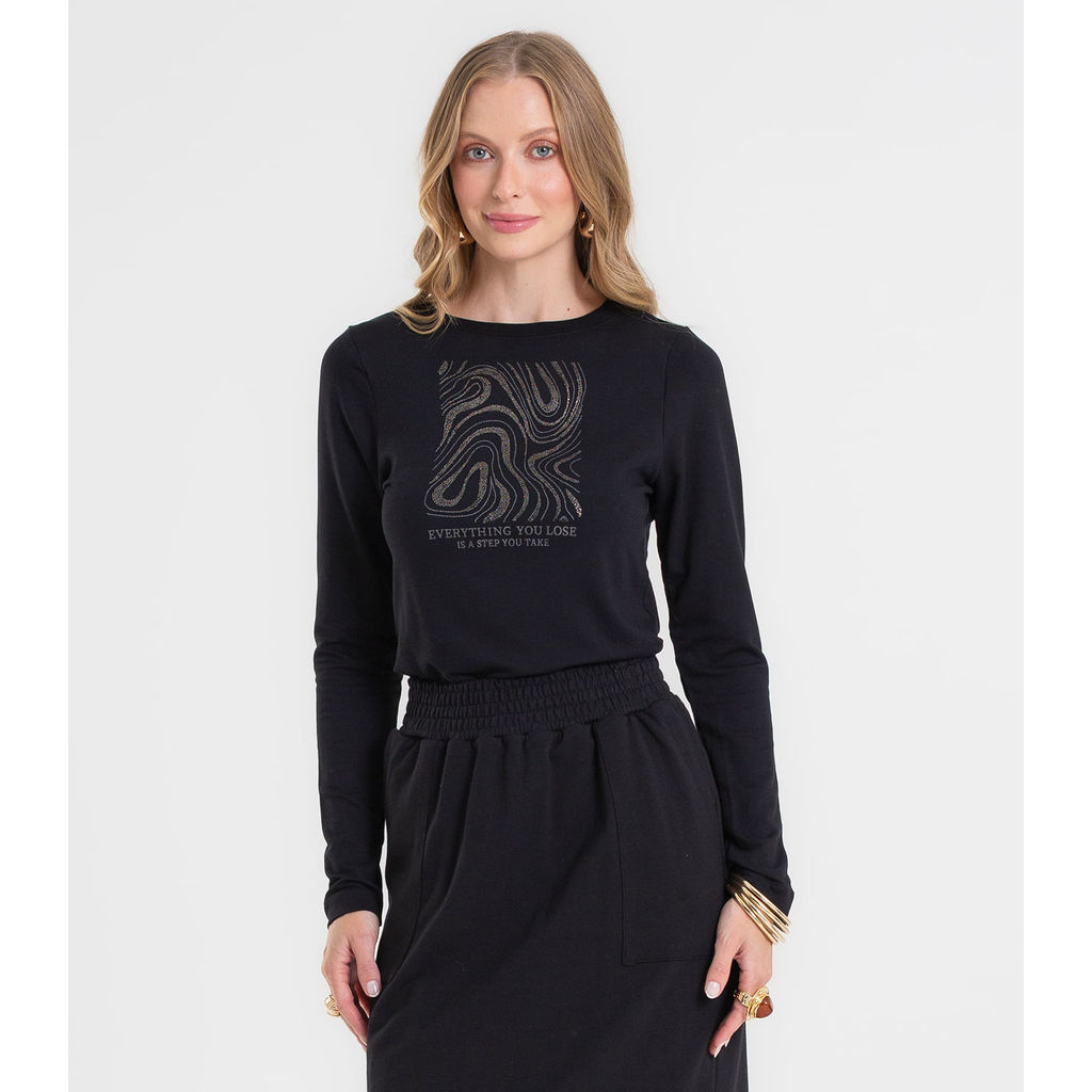 Blusa Feminina Manga Longa Em Molecotton Rovitex Preto